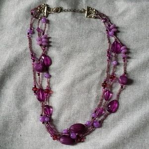 Triple Strand Purple Beaded Necklace